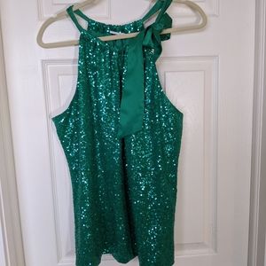 Tahari green sequin tank shirt